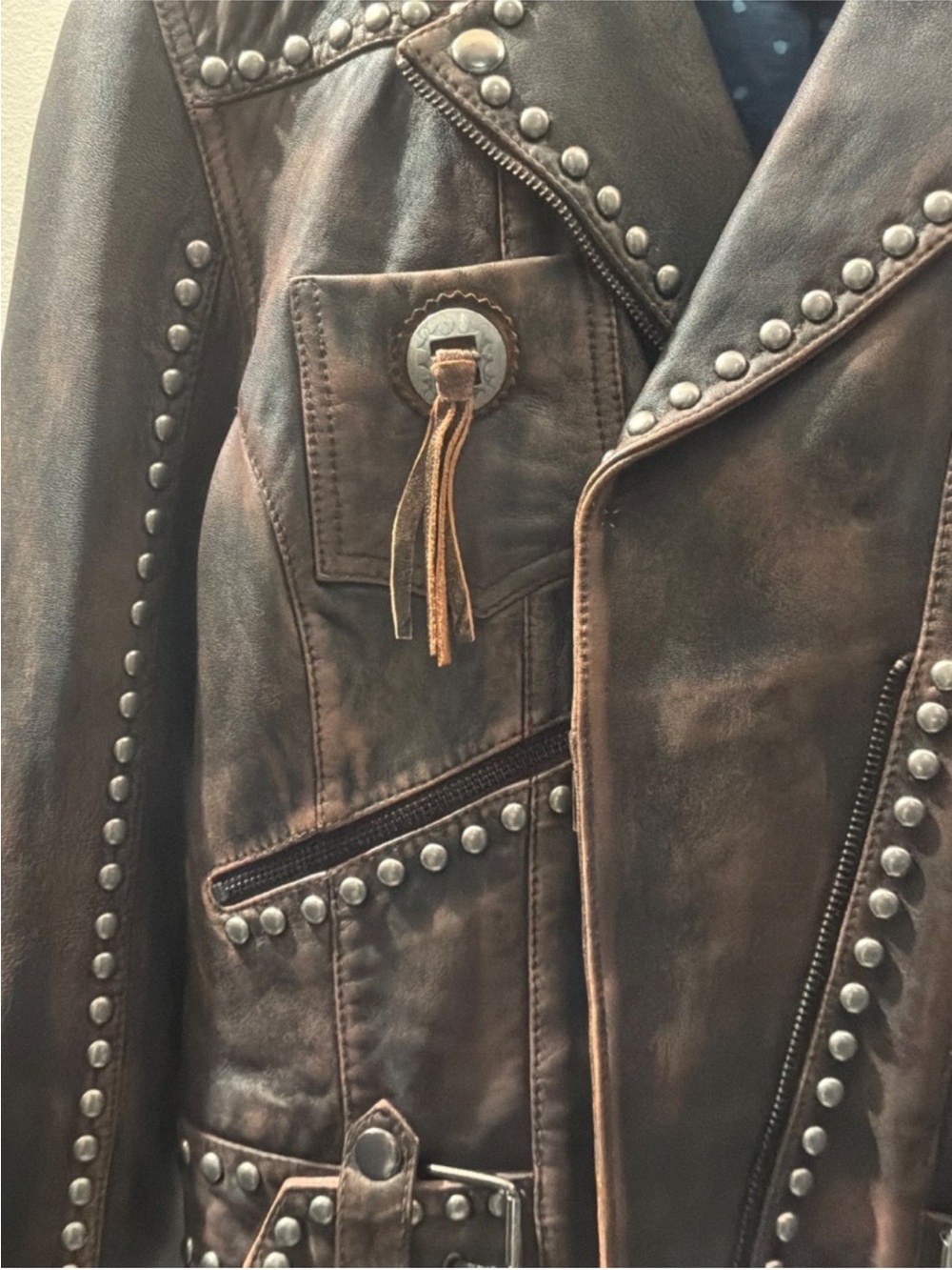 Double D Ranch Open Range Studded Leather Jacket with Conchos RTL $1295 XS NWT - Picture 11 of 16